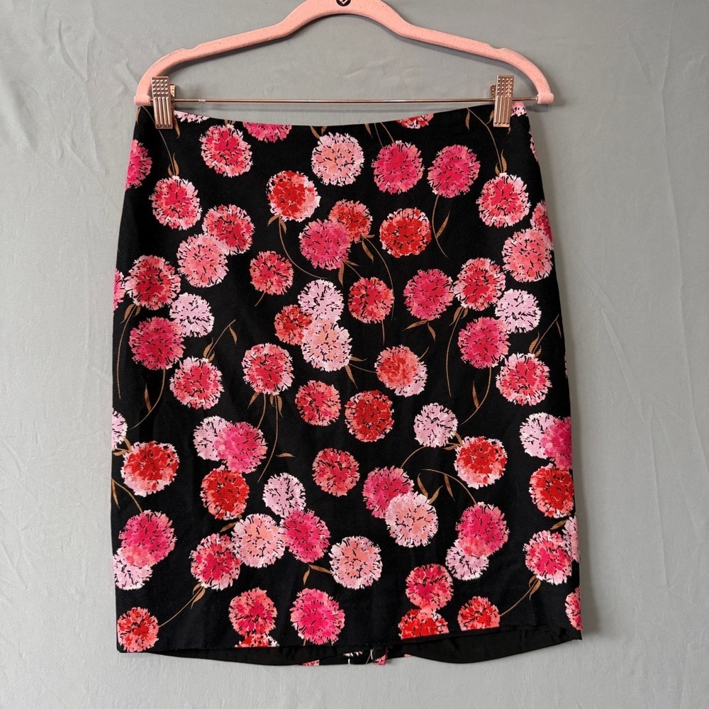 Talbots Womens Floral Pencil Skirt Size 8P Black Lined Mid Rise Office Career